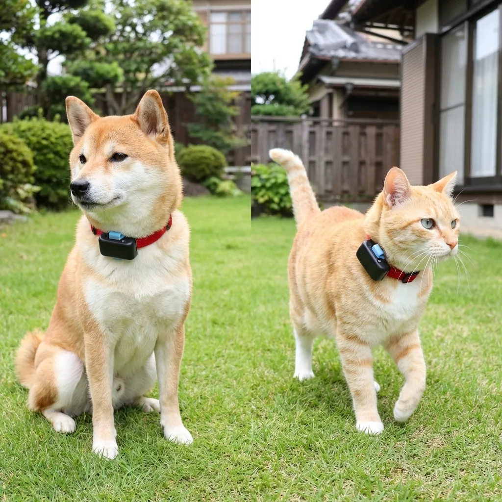 GPS首輪を装着した愛犬と愛猫